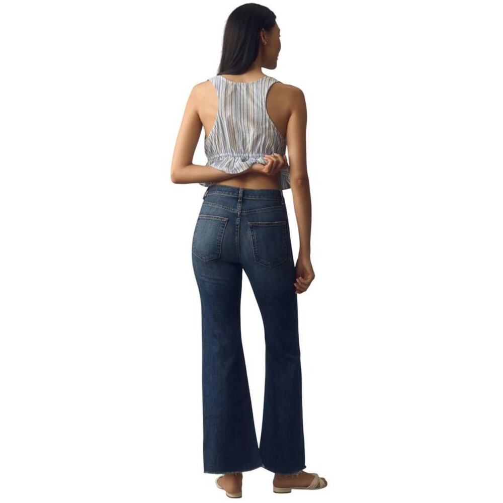 ASKK NY Geek High Rise Cropped Flare Jeans Raw Hem Auburn Blue 31 Japanese Denim - Picture 6 of 8